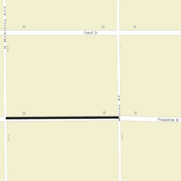 A city street map showing drywell installation as a black line on Pleasantview Drive.
