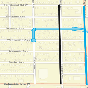 A city street map showing the paving project on Highland Avenue as a black line.