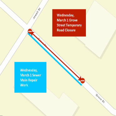 A Battle Creek city street map showing the sewer main repair work and temporary road closure.