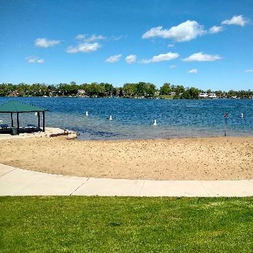 Lake beach on a sunny day.