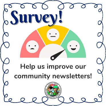 Dial with red, yellow, and green with accompanying faces, promoting a survey.