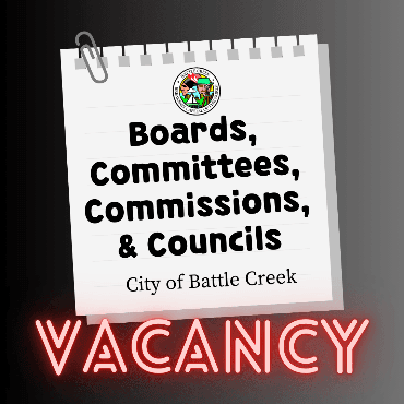 Graphic of notebook page promoting a vacancy on a city board or committee.