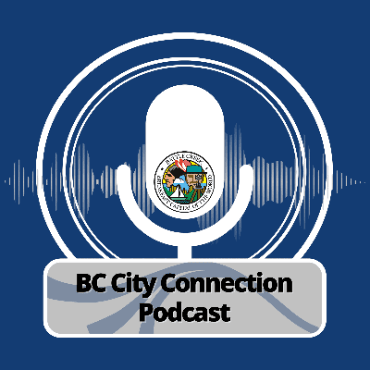 Logo for BC City Connection Podcast, with microphone and sound wave.