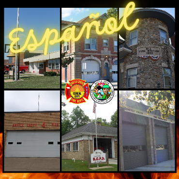 Graphic including images of all six Battle Creek Fire stations, with text 