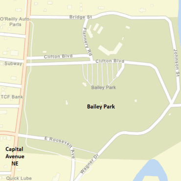 A Battle Creek city street map showing Bailey Park.