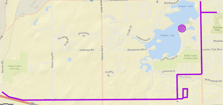 Purple lines on city map near Willard Beach, marking triathlon special event